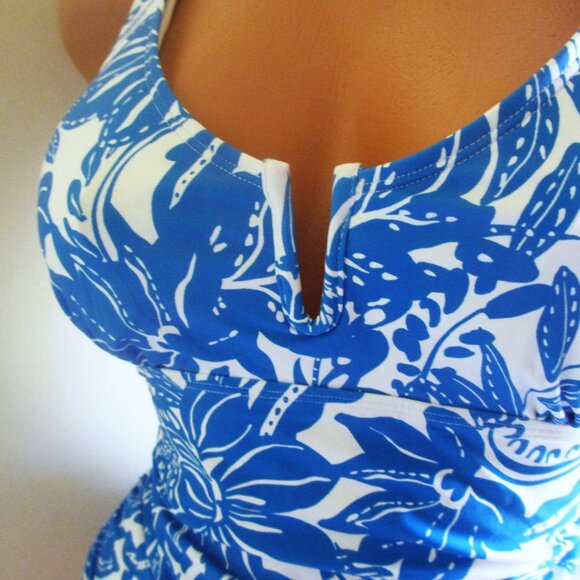 18W Plus Size Anne Cole V-Wire One-Piece Swimsuit Blue White Floral $122 - Picture 6 of 9